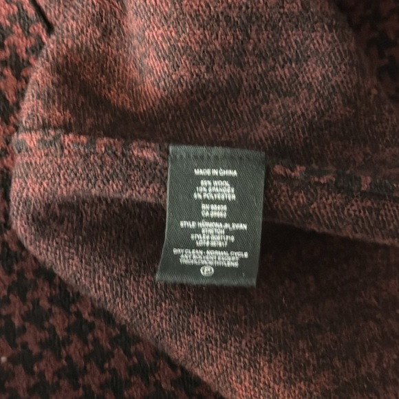 Theory Harmona Houndstooth Printed‎ Burgundy Wool Mock Neck Top Sweater Size S - Picture 11 of 12